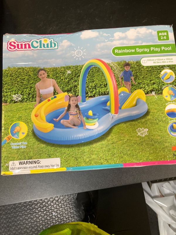Photo 1 of Inflatable Swimming Pool with Water Slide, Inflatable Play Center with Spray Water, Toss Ring, Ball for Outdoor Backyard Garden Water Park