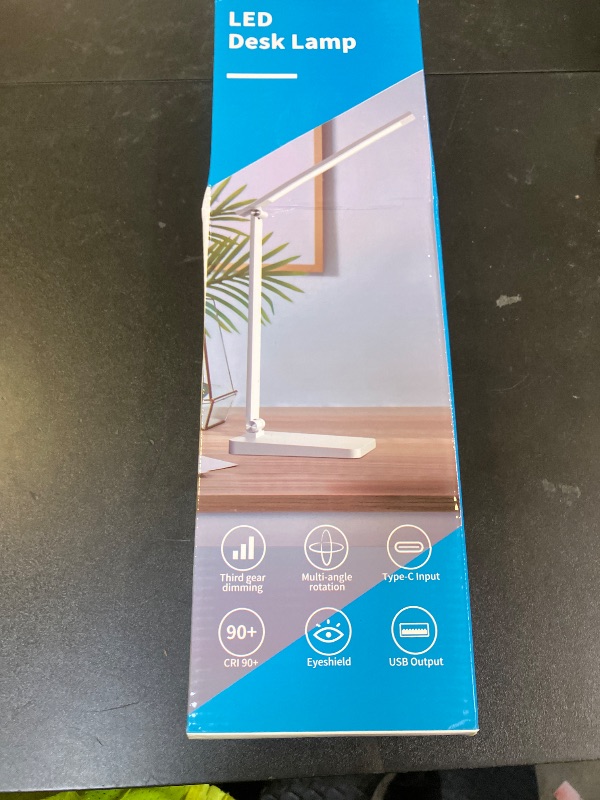 Photo 1 of LED Desk Lamp for Home Office, 3 Levels Dimmable Desk Light with USB Charging Port, Small Study Lamp, Reading Light for Table, White, 5000K