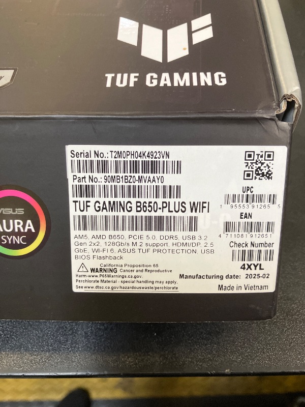 Photo 1 of ASUS TUF GAMING B650-PLUS WIFI AMD B650 AM5 Ryzen™ Desktop 9000 8000 and 7000 ATX motherboard, 14 power stages, PCIe® 5.0 M.2 , DDR5 memory, WiFi 6 and 2.5 Gb Ethernet, USB4® support Aura Sync