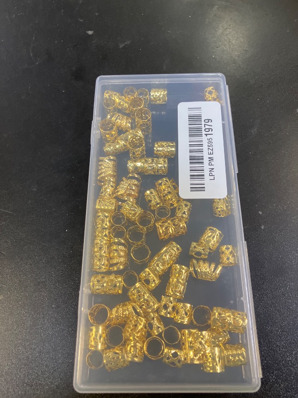 Photo 1 of Gold Hair Jewelry Braid, Tuefuzy 100 Pcs Hair Accessory, Hair Dreadlock Accessory Braid, Metal Gold Braids Rings Cuffs Clips for Dreadlock Accessory Jewelry Decorations