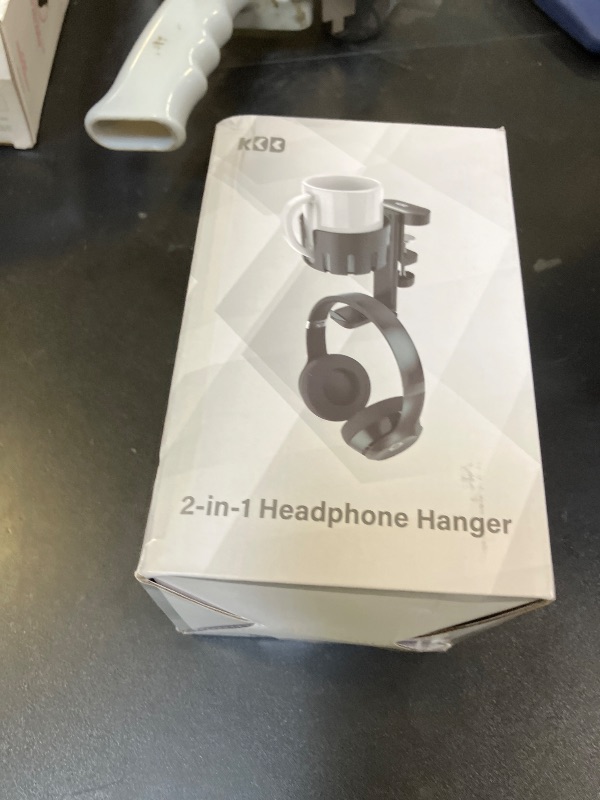 Photo 1 of KDD 2 in 1 Headphone Hanger with Desk Cup Holder - Under Desk Clamp Rotatable Headset Holder - Suitable for Coffee Mups, Water Cups, Headphone(Black)