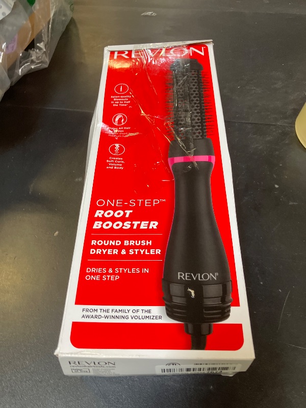 Photo 1 of REVLON One-Step Hair Dryer and Styler - Root Booster Round Brush for Styling, Dryer Brush for Fast and Easy Salon-Quality Blowout, More Shine and Less Frizz (1-1/2 in)