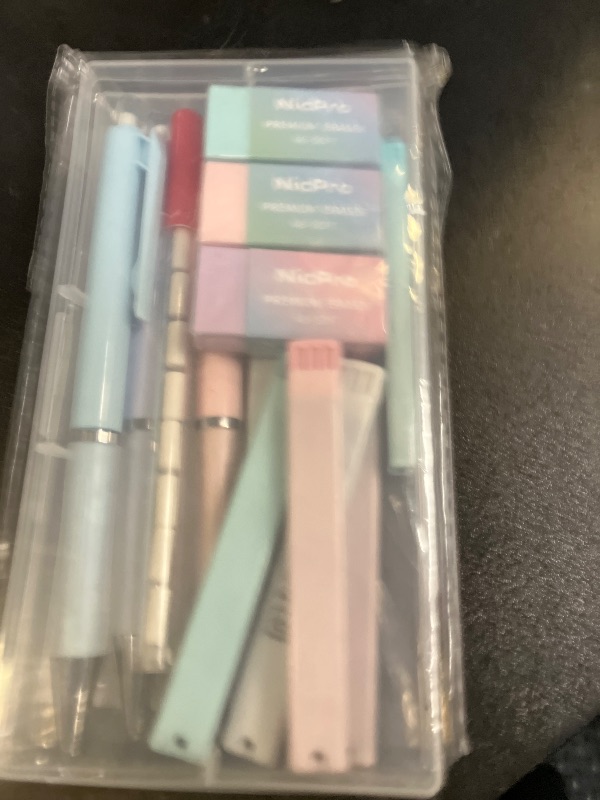 Photo 1 of Nicpro 3PCS Pastel Mechanical Pencil Set, 0.9 Mechanical Pencil with 6 Tubes HB Lead 0.9mm, 3PCS Eraser & 9PCS Eraser Refill, Cute School Supplies for Writing, Sketching, Drafting-With Case