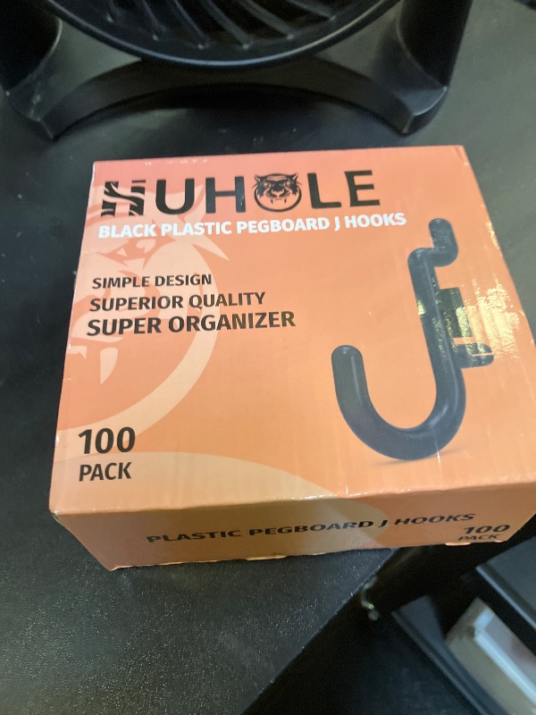 Photo 1 of HUHOLE Pegboard Plastic Hooks, Designed for 1/4" Metal Pegboard Panel, Black, 100PC