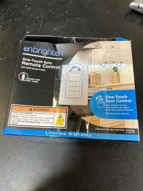 Photo 1 of Enbrighten One-Touch Sync Remote Control, Add-on Light Switch for Under Cabinet Lights, Wireless Remote, ON/Off, Dimmable, Color Select Soft White to Bright Daylight, Cabinet Lighting Remote, 81795