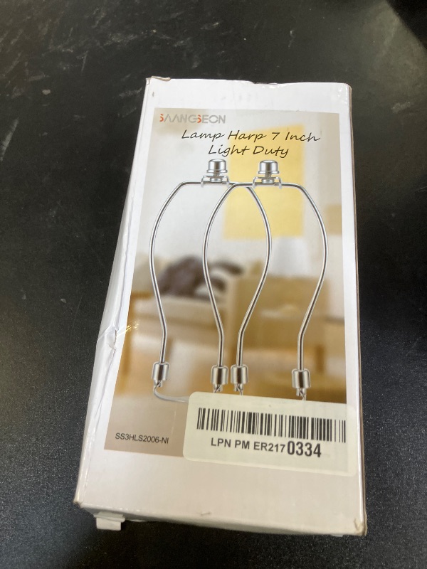 Photo 1 of 7 Inch Nickel Lamp Harp Holder with Finial and Detachable Saddle Base, Light Duty, Saangseon Set of 2 DIY Lighting Accessories Horn Frame Lamp Shade Brackets