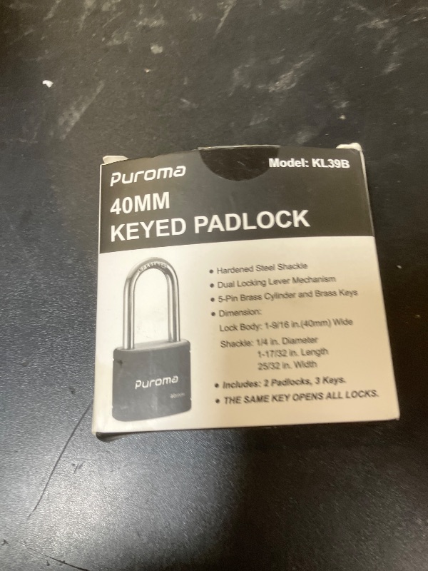 Photo 1 of Puroma 2 Pack Keyed Padlock with 3 Keys Alike, 1.8 Inch Locker Lock 40mm Heavy-Duty Locks for Gate Fence Hasp Cabinet Toolbox School Gym Locker (Black)