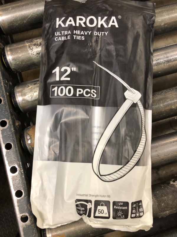Photo 1 of Zip Ties 12 inch (100 Pack), Black, 50 lb, UV Resistant Cable Ties for indoor and outdoor use, by Karoka