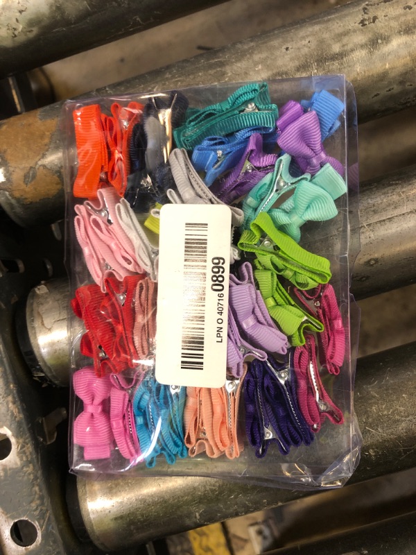 Photo 1 of Grosgrain Ribbon Hair Bows Clips for Infant Girls - Fully Lined Mini Bows in 20 Color Pairs, Set of 40 (1.2" Tiny Clips)