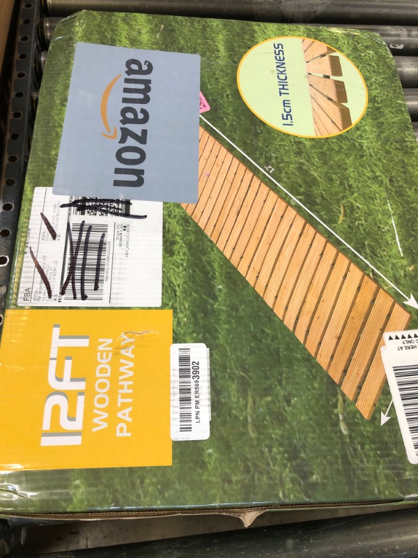Photo 1 of RELIANCER 12' Wooden Garden Pathway,Outdoor Roll Out Cedar Straight Walkway,Patio Path Decorative Garden Boardwalk Walkways,Weather-Resistant Roll Up Beach Wood Road Floor,Wedding Party Pathways