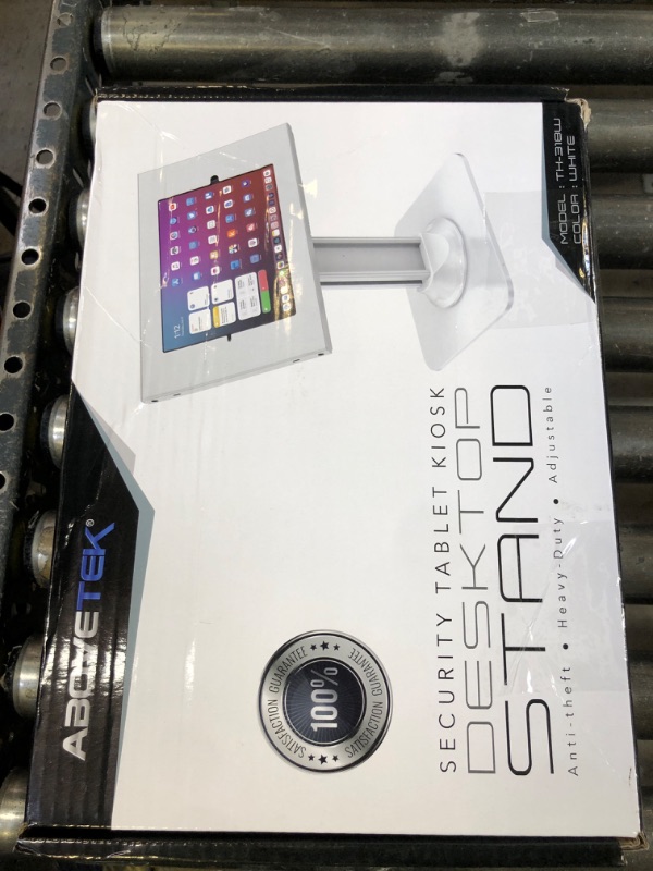Photo 1 of AboveTEK Anti-Theft iPad Kiosk Stand – POS iPad Security Stand & Locking Tablet Stand – Heavy Duty Base, 360° Swivel, 75° Tilt Bracket – Retail Business for iPad/iPad Air/iPad Pro (White)