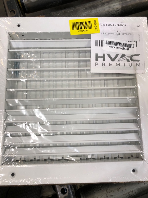 Photo 1 of 10"w X 10"h Adjustable AIR Supply Diffuser - HVAC Vent Cover Sidewall or Ceiling - Grille Register - High Airflow - White [Outer Dimensions: 11.75"w X 11.75"h]