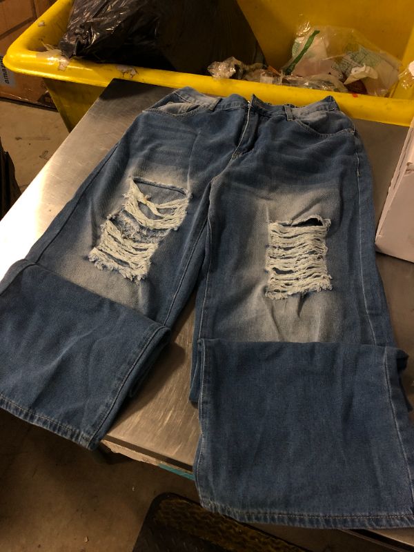 Photo 1 of Wide Leg Jeans with Rips and Stretchy waistband Size Large