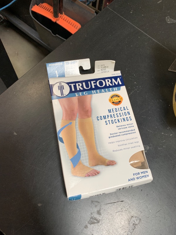 Photo 1 of Truform 15-20 mmHg Compression Stockings for Men and Women, Knee High Length, Open Toe, Beige, X-Large