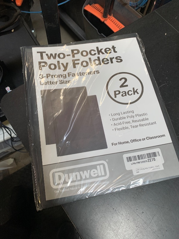 Photo 1 of Dunwell Plastic Folders with 3 Prongs, (2 Pack, Black), 2-Pocket Folders with Fasteners, Durable Acid-Free Poly for Long Term Use, Includes Labels