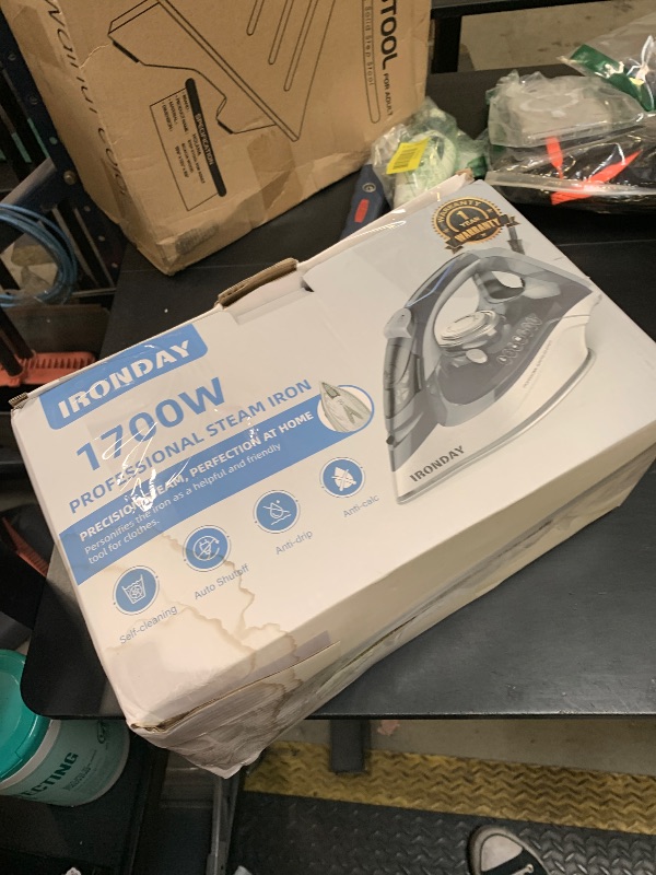 Photo 1 of IRONDAY 1700W Steam Iron for Clothes, Burst of Steam, Auto shutoff, Self-Cleaning, Ceramic Soleplate, 10.14oz Water Tank Ironing Clothes for All Home, Grey