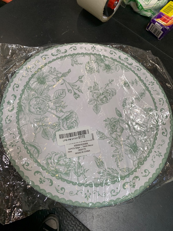 Photo 1 of 60PCS Sage Green Floral Paper Place Mats Disposable Vintage Green Flower Placemats Chinoiserie Round Table Mat Spring Setting for Bridal Tea Wedding Birthday Party Supplies Dining Table Decor