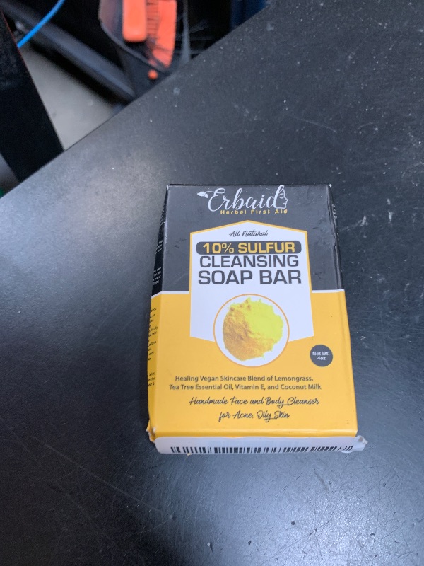 Photo 1 of 10% Sulfur Soap Cleansing Bar for Face & Body – All Natural Sulfur Facial Cleanser for Acne, Oily Skin – Skincare Blend of Lemongrass, Tea Tree Essential Oil, Vitamin E, Coconut Milk – Made in USA
