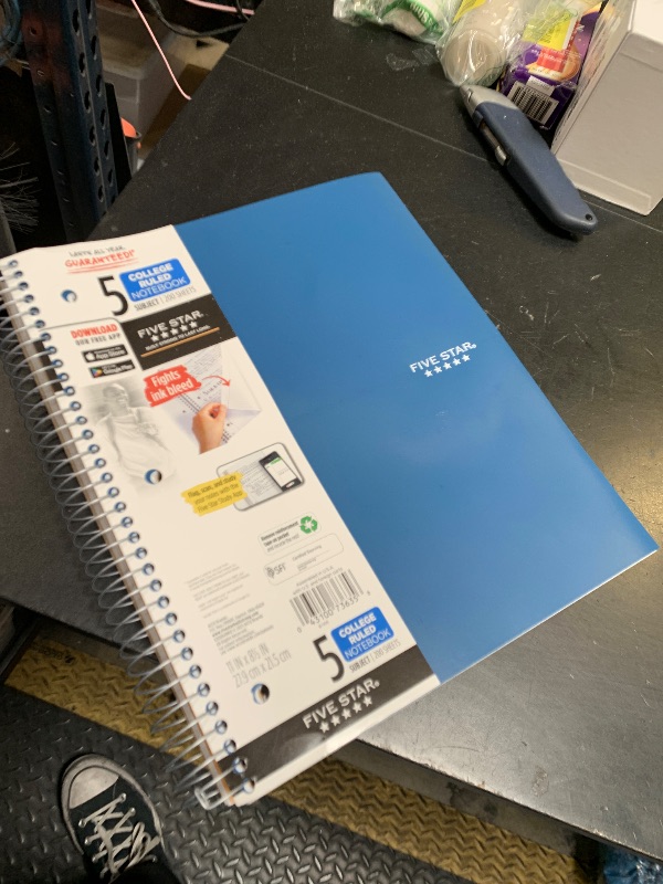 Photo 1 of Five Star Spiral Notebook + Study App, 5 Subject, College Ruled Paper, 8-1/2" x 11", 200 Sheets, Fights Ink Bleed, Water Resistant Cover, Pacific Blue (73635)