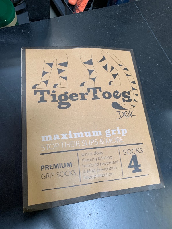 Photo 1 of DOK TigerToes Premium Non-Slip Dog Socks for Hardwood Floors - Extra-Thick Grip That Works Even When Twisted - Prevents Licking, Slipping, and Great for Dog Paw Protection - Size Medium
