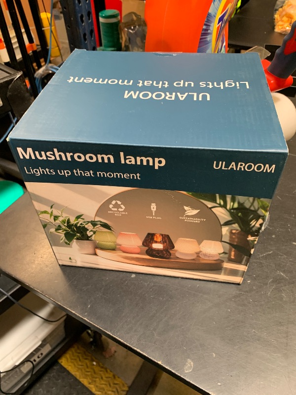 Photo 1 of ULAROOM USB Plug-in Mushroom Lamp Small Bedside Table Lamp with 3 Temperature LED Bulb,Free Dimming Nights Light for Bedroom/Living Room/Entryway/Corner Decor (Stripe White)