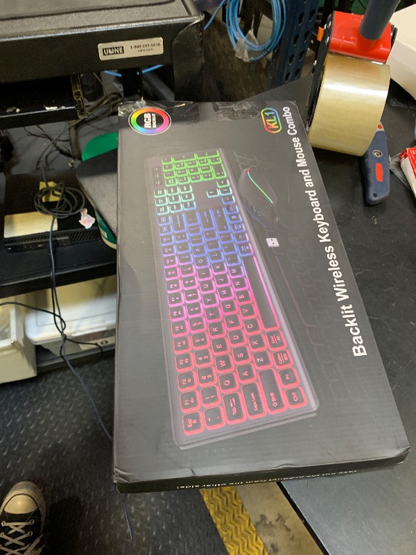 Photo 1 of Wireless Keyboard and Mouse Combo - RGB Backlit, Rechargeable & Light Up Letters, Full-Size, Ergonomic Tilt Angle, Sleep Mode, 2.4GHz Quiet Keyboard Mouse for Mac, Windows, Laptop, PC