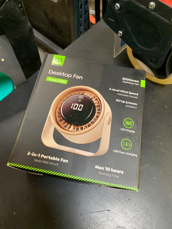 Photo 1 of Minthouz Quiet Desktop & Wall-Mountable Fan, 4 Speeds with 90° Oscillation, USB-C Fast Charging, 3000mAh Rechargeable Battery, Digital Speed Display, Portable Cooling Fan