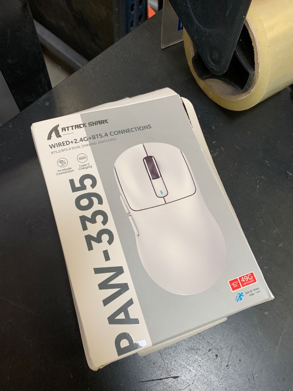 Photo 1 of ATTACK SHARK R1 Wireless Gaming Mouse,Tri-Mode Connection (2.4G/Wired/BT5.2),55g Lightweight,18K DPI Optical Sensor,HUYU 20 Million Key Life,Ergonomic Design,for PC/Laptop/Win/Mac(Black+Sticker)