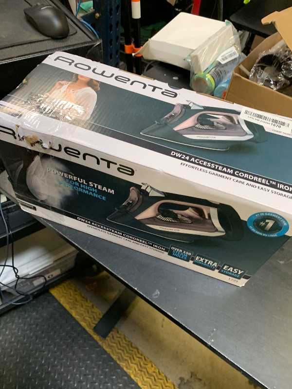 Photo 1 of Rowenta Access Stainless Steel Soleplate Steam Iron with Retractable Cord, Powerful Steam Diffusion, Auto-off and Anti-Drip, 1725 Watts, Black Clothes Iron, DW2459