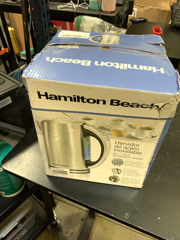 Photo 1 of Hamilton Beach 1.7 Liter Temperature Control Electric Kettle, Water Boiler & Heater, Fast Boiling 1500 Watts, BPA Free, Cordless, Auto-Shutoff and Boil-Dry Protection, Stainless Steel (41020R)