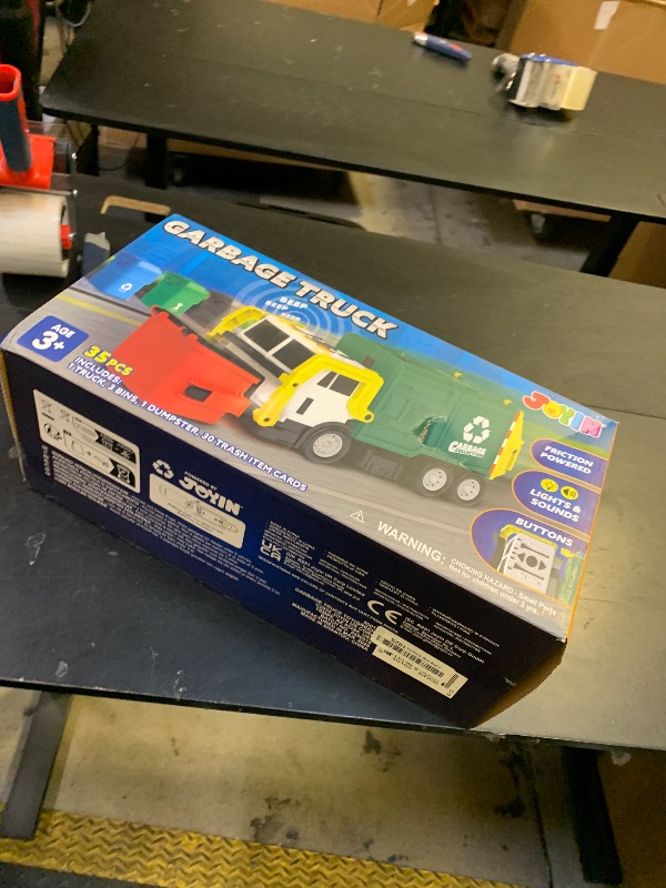 Photo 1 of JOYIN Large Friction Powered Garbage Truck Toy Set, Includes Dumpster, Trash Bins, and Learning Cards for Kids, Boy Toys Birthday Gift for Boys Girls Kids Toddler Gift for Christmas