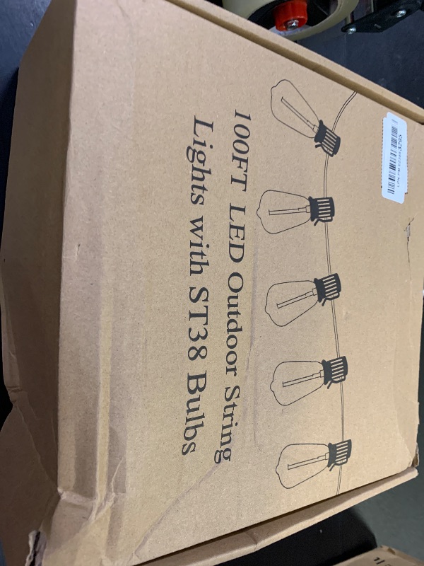 Photo 1 of Brightever LED Outdoor String Lights 100FT Patio Lights with 52 Shatterproof ST38 Vintage Edison Bulbs, Outside Hanging Light Waterproof for Porch, Deck, Garden, Backyard, Balcony, Dimmable 2700K
