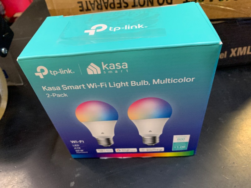 Photo 1 of Kasa Smart Light Bulbs, Full Color Changing Dimmable Smart WiFi Bulbs Compatible with Alexa and Google Home, A19, 60 W 800 Lumens,2.4Ghz only, No Hub Required, 2-Pack (KL125P2), Multicolor