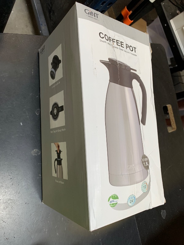 Photo 1 of GiNT 64Oz Thermal Coffee Carafe, Insulated Stainless Steel Coffee Carafes for Keeping Hot/Double Walled Vacuum Thermal Carafe (Silver, 1.9L)