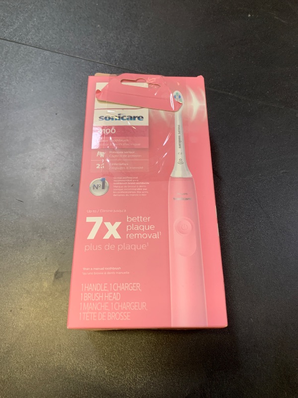 Photo 1 of Philips Sonicare 4100 Rechargeable Electric Toothbrush, with Pressure Sensor, 2 Intensity Settings, SmarTimer and QuadPacer, 14-Day Battery Life, Deep Pink, Model HX3681/26
