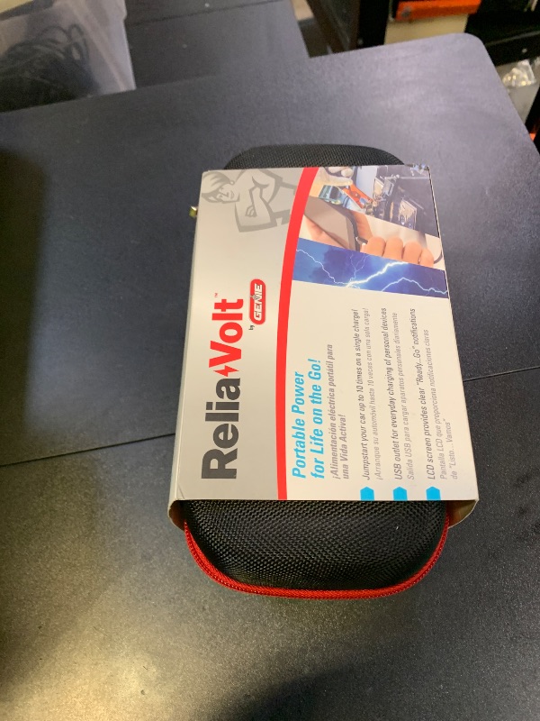 Photo 1 of Genie ReliaVolt 400A Peak 12000mAh Car Jump Starter and Battery Booster, Phone Charger Portable Power Pack - Safely Jumpstart Your Car & Charge Your Phone Easily
