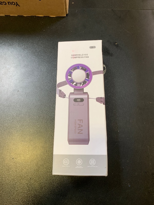Photo 1 of Handheld Portable Turbo Fan with Ice Cooler, Speed (1-199) 5500mAh Rechargeable Personal Fan,[20H Cooling Time] Mini Yet Powerful [20000 RPM] Small Pocket Fans for Travel/Outdoor/Home/Office, Purple
