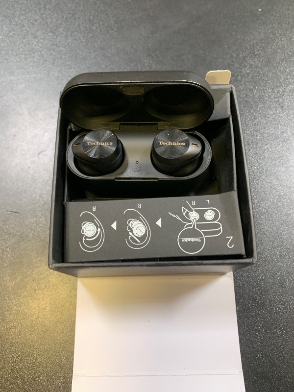 Photo 1 of Technics Reference Class Hi-Fi Wireless Earbuds, Dolby Atmos with Head Tracking, Adaptive Noise Cancelling, 3 Device Multipoint, 10-hr Battery, Wireless Charging, Improved Fit - EAH-AZ100-K (Black)
