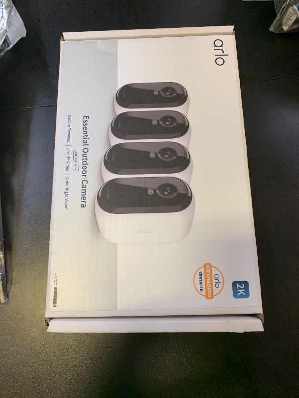 Photo 1 of Arlo Essential Security Wireless 2K Camera with Spotlight, Indoor/Outdoor, 2nd Gen, 2-Way Audio, Color Night Vision, Motion Activation, Real Time Notifications, White, VMC3450, 4-Pack (Renewed)