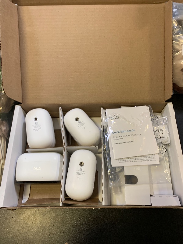 Photo 1 of Arlo Essential Security Wireless 2K Camera with Spotlight, Indoor/Outdoor, 2nd Gen, 2-Way Audio, Color Night Vision, Motion Activation, Real Time Notifications, White, VMC3450, 4-Pack (Renewed)