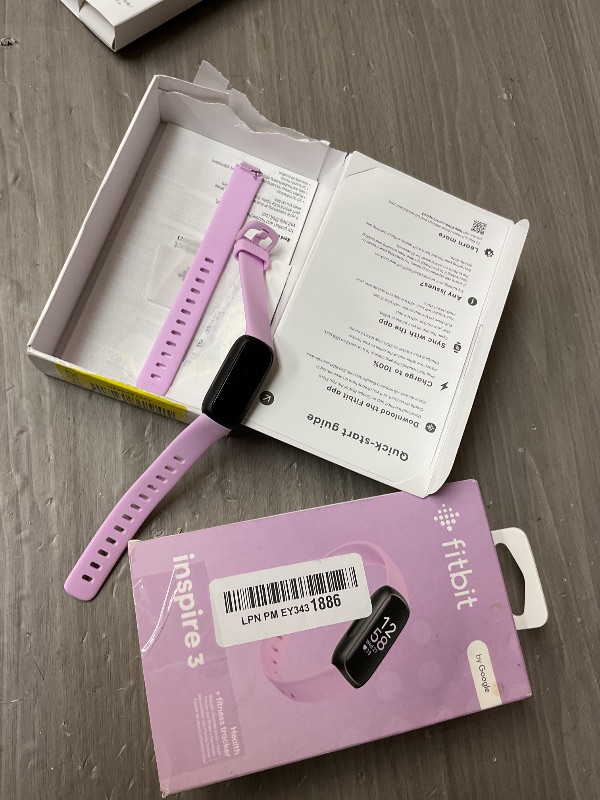 Photo 1 of Fitbit Inspire 3 Health &-Fitness-Tracker with Stress Management, Workout Intensity, Sleep Tracking, 24/7 Heart Rate and more, Lilac Bliss/Black, One Size (S & L Bands Included)