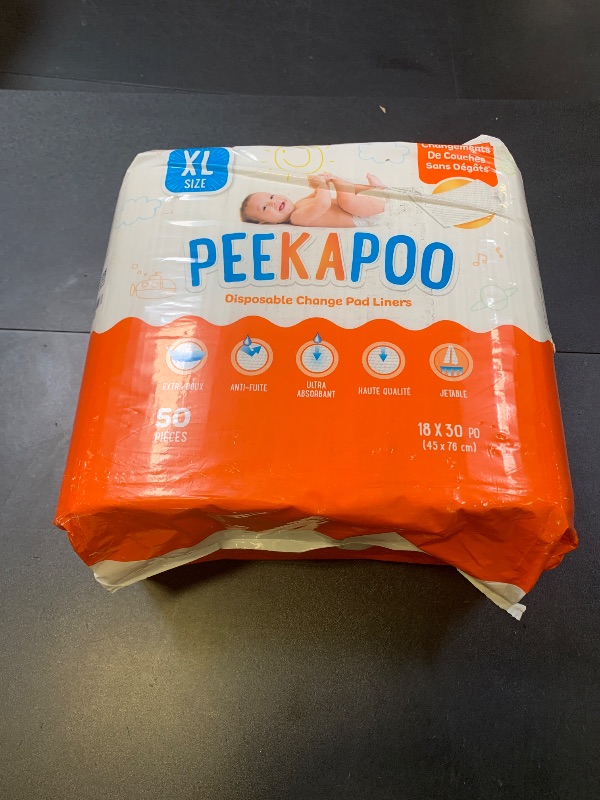Photo 1 of Peekapoo X-Large (30"x18") Disposable Changing Pads for Baby – Portable Changing Pad Liners for Mess Free Travel, Ultra Absorbent, Waterproof and Super Soft, 50 Count