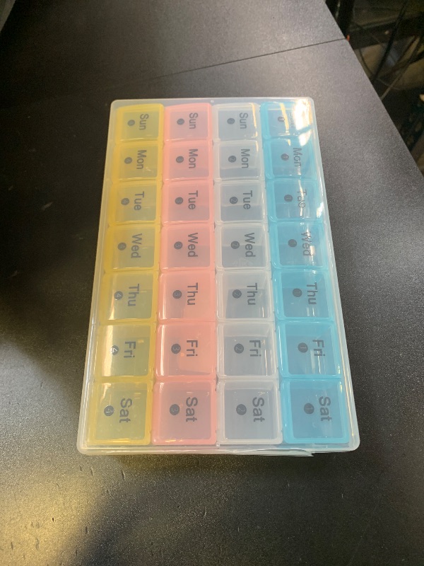 Photo 1 of FHORAIN Monthly Pill Organizer 28 Day, 4 Weeks Pill Box 7 Day, XL Weekly Medicine Organizer for Vitamins, Fish Oil, Supplements (Multicolor)