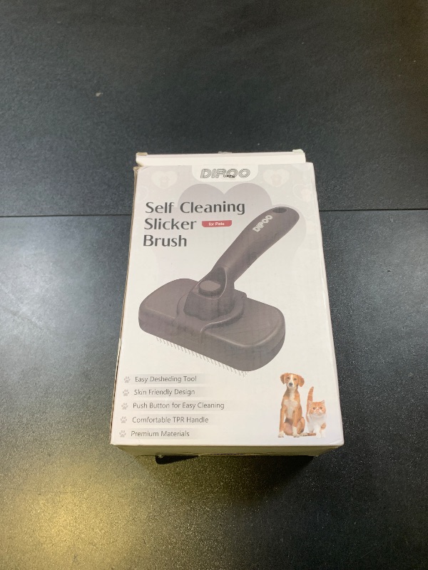 Photo 1 of Dipoo Self Cleaning Shedding Brush - Skin Friendly Grooming Tool for Dogs, Cats, and Puppies, Deshedding and Hair Removal for Long and Short Haired Pets, Black