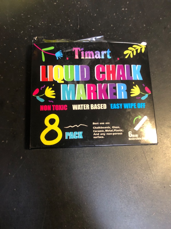 Photo 1 of Timart Liquid Chalk Markers, 6mm Bold Tip Chalk Pens, Dry Erase Marker Pens for Chalkboards, Signs, Blackboards, Windows, Glass - Reversible Tip, First Day of School Board Pens (Classic)
