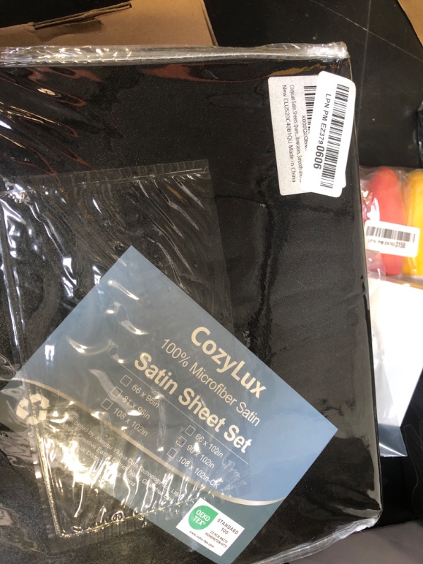 Photo 1 of CozyLux Satin Sheets Queen Size - 4 Piece Black Bed Sheet Set with Silky Microfiber, 1 Deep Pocket Fitted Sheet, 1 Flat Sheet, and 2 Pillowcases - Smooth and Soft