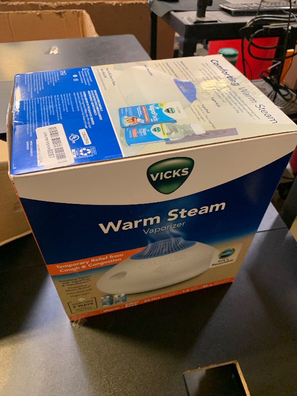 Photo 1 of Vicks Warm Steam Vaporizer, Small to Medium Rooms, 1.5 Gallon Tank – Warm Mist Humidifier for Baby and Kids Rooms with Night Light, Works with Vicks VapoPads and VapoSteam