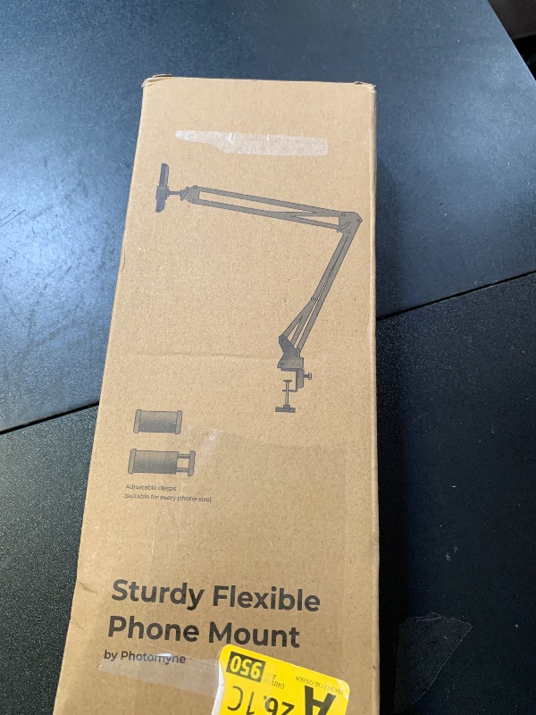 Photo 1 of PHOTOMYNE Sturdy Flexible Phone Holder for Desk, Table, Office, Kitchen with Clamp for Photo Album Scanning, iPhone Holder for Desk- Black