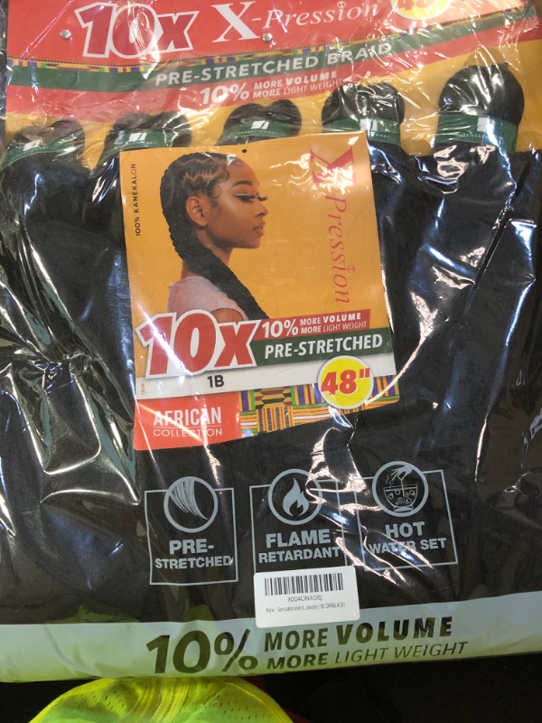 Photo 1 of Sensationnel X-pression prestretched braiding hair - 10x braid 48 inch all kanekalon flame retardant synthetic braid for box braids and twists (1B OFFBLACK)