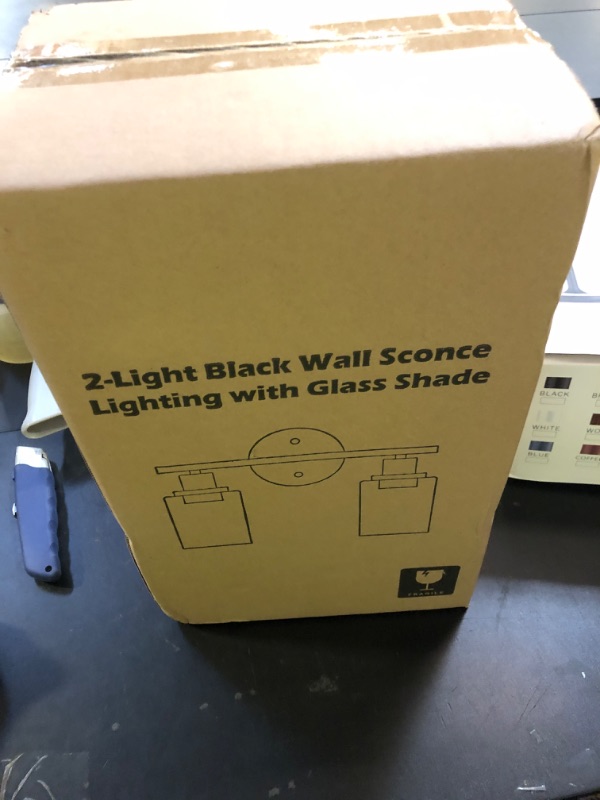 Photo 1 of FOLKSMATE Bathroom Light Fixtures, 2 Light Matte Black Vanity Light, Vintage Wall Sconces Lighting, Modern Bath Wall Mounted Lights with Glass Shade